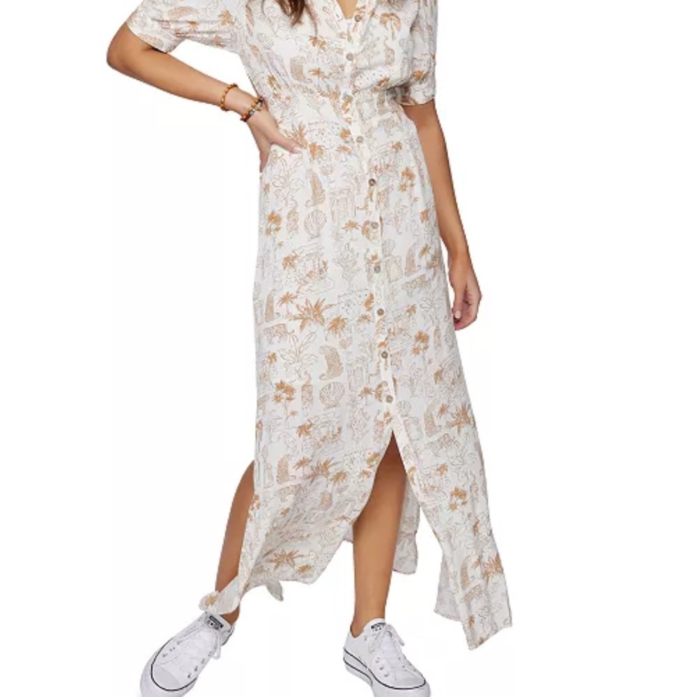O'Neill l Cream and Brown Wailea Printed l Shirt Dress (XL)